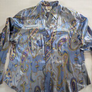 Talbots  Concealed Button Down  Blouse Paisley  Stretchy -   NWOT
